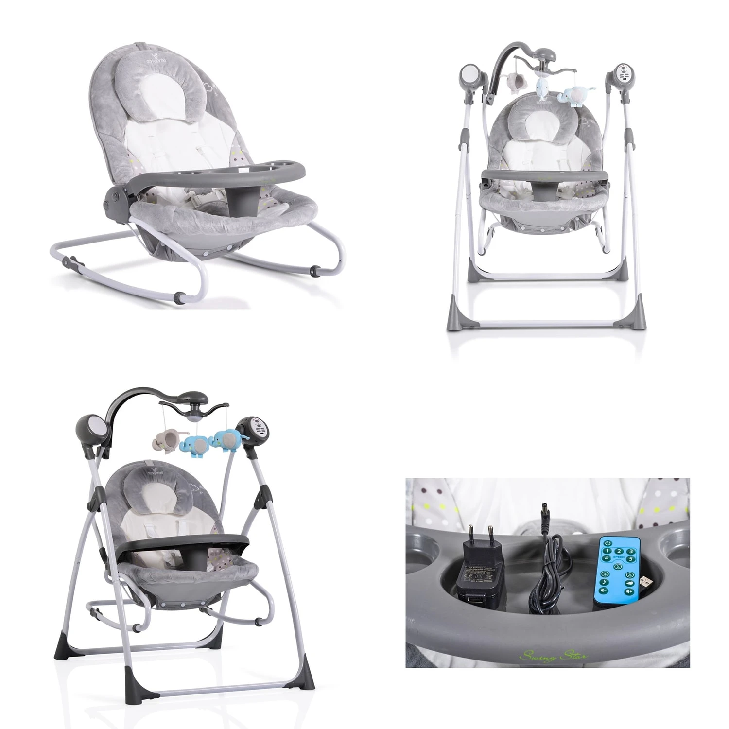 Cangaroo Babywippe Swing Star In Grau - Image 4