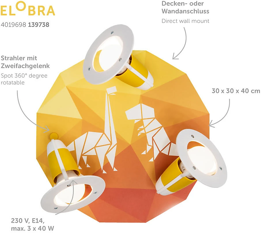 Elobra Deckenleuchte 3er Spot Rondell "Dinopoly", Orange - Image 4