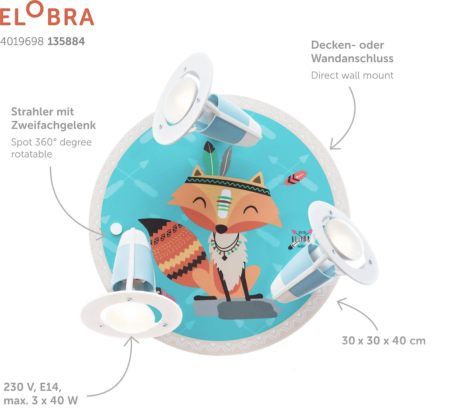 Elobra Deckenleuchte Rondell Little Indians "Fuchs Filip" - Image 4