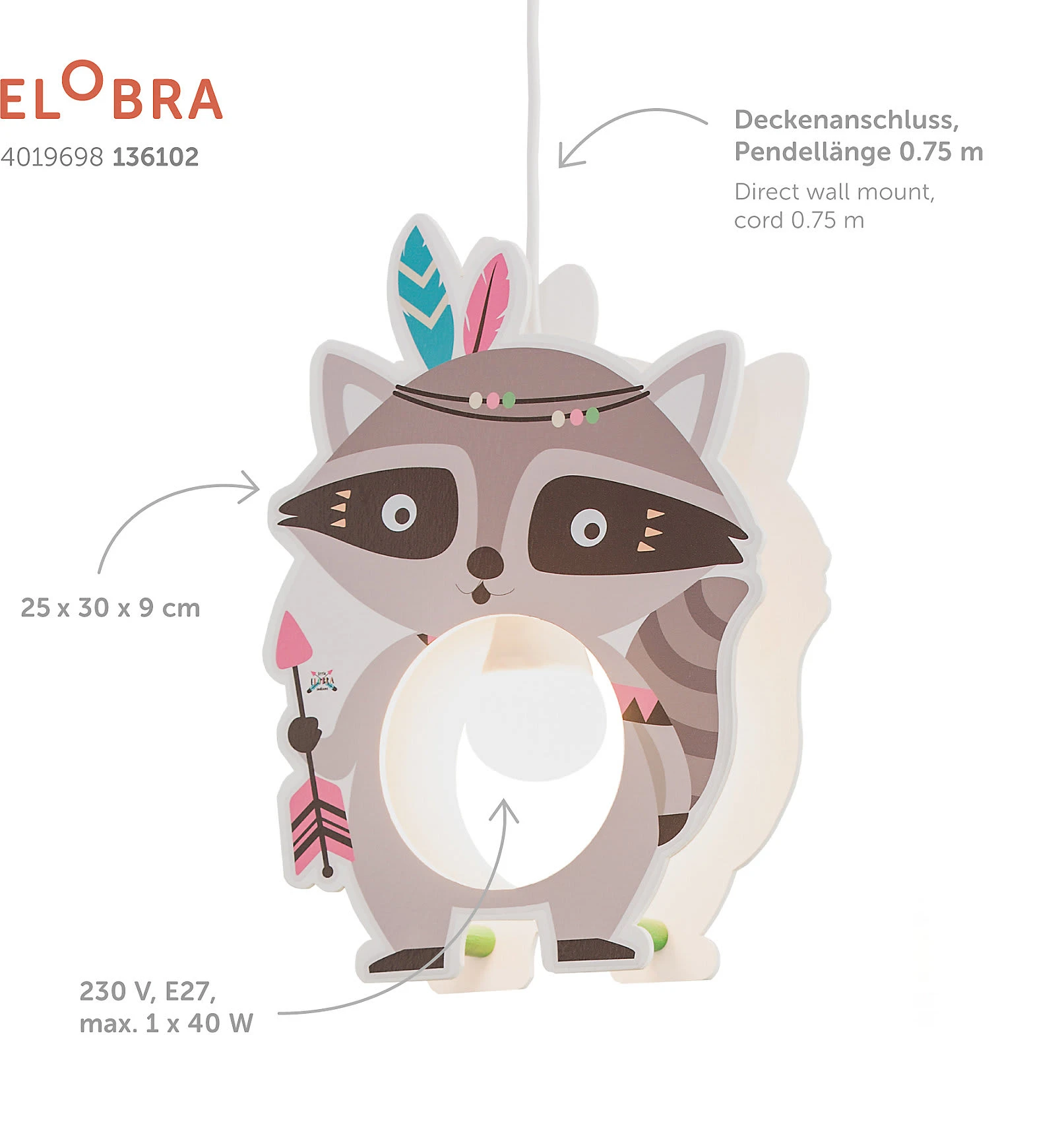 Elobra Pendelleuchte Little Indians "WaschbÀr Oskar" - Image 3