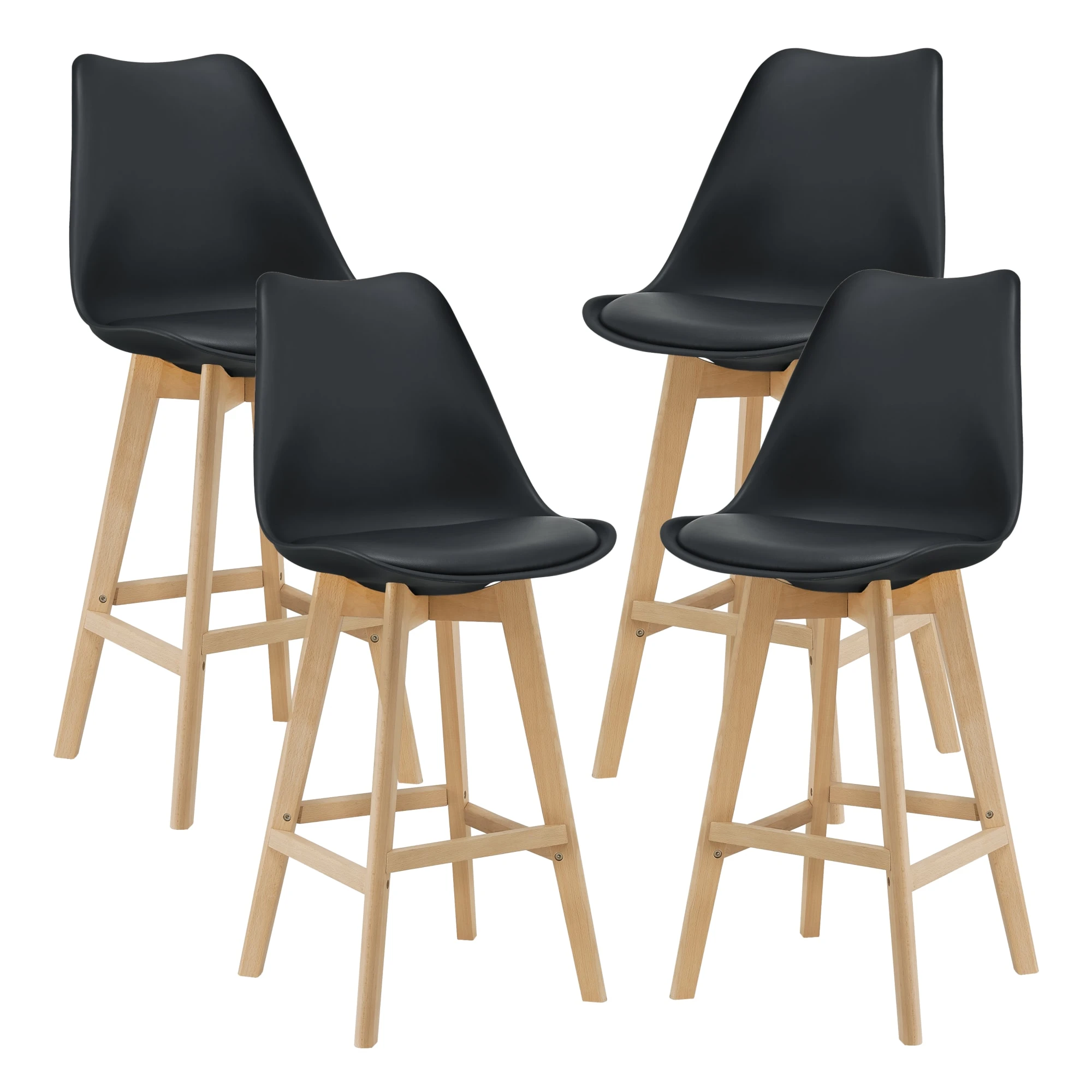En.casa 4er-Set Barstuhl Lublin In Schwarz (H)105cm (B)48cm (T)58cm