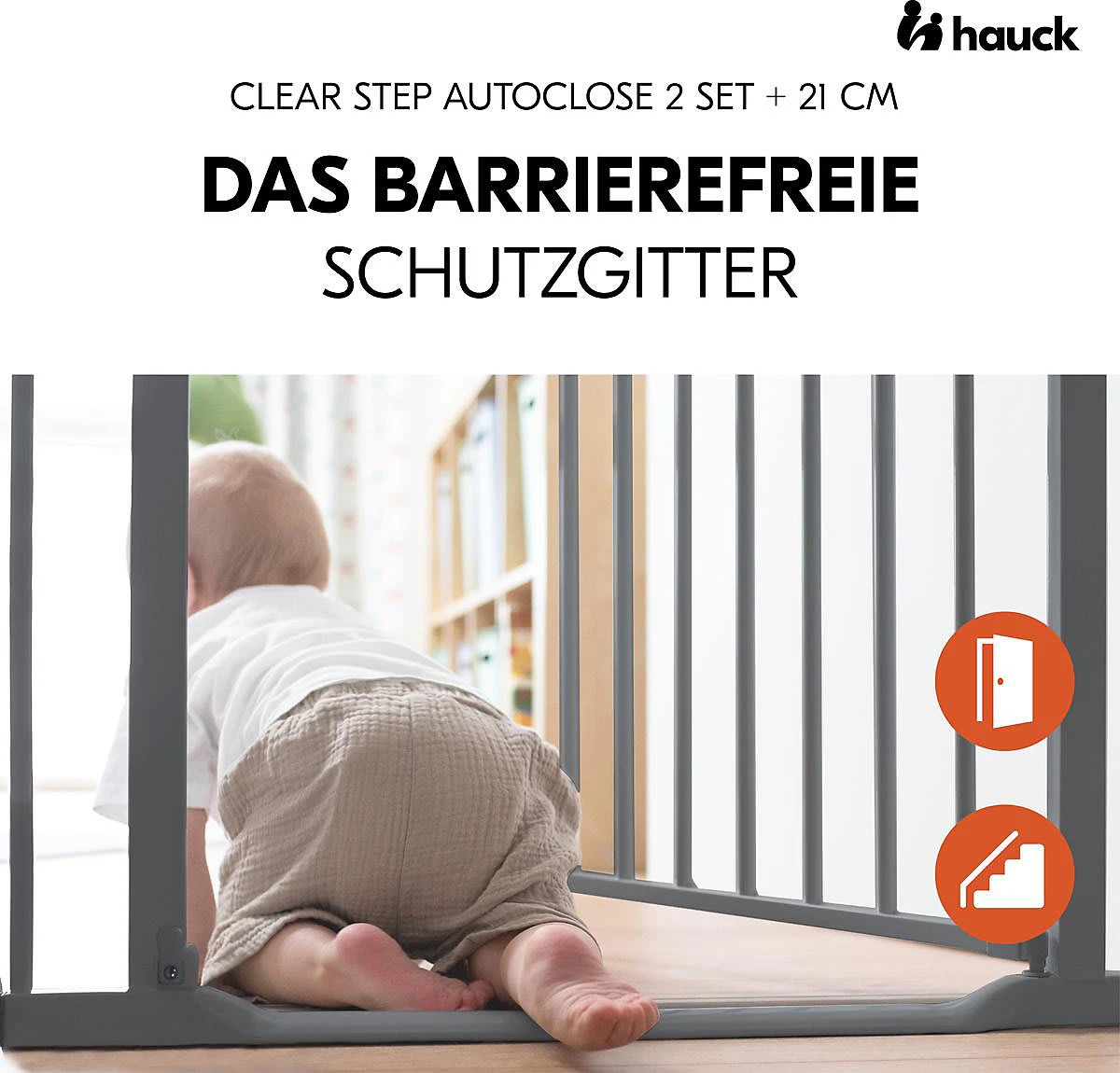 HAUCK Türschutzgitter Clear Step Autoclose 2 Set +21 Cm, Dark Grey - Image 6