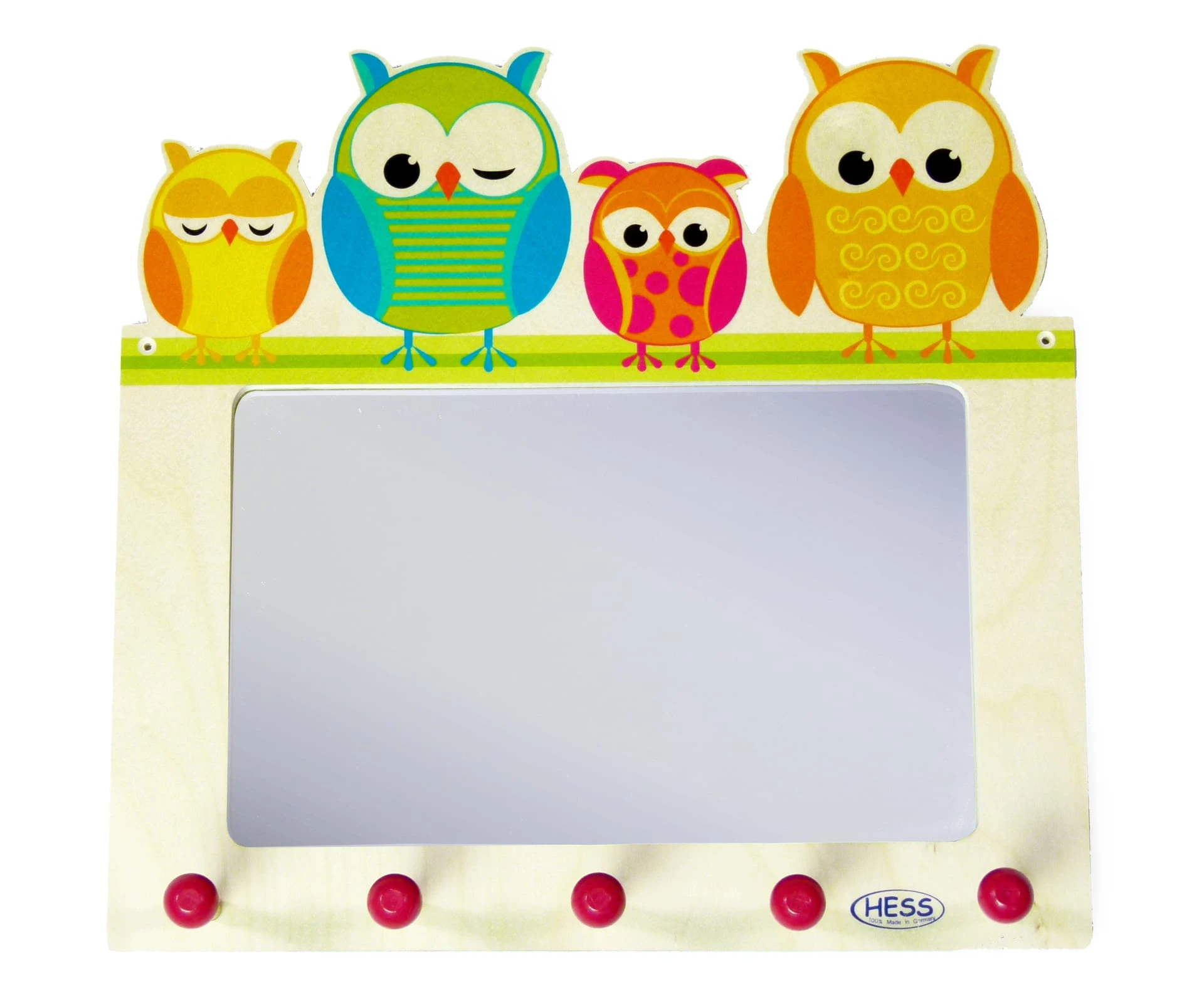 Hess Holzspielzeug Garderobe "Spiegel-Eulen" In Bunt