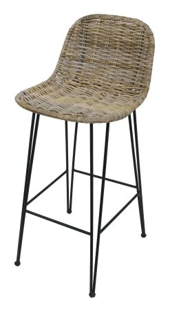 HomeLiving Rattan-Barstuhl "Modern Line" 400x420x910 In Grau