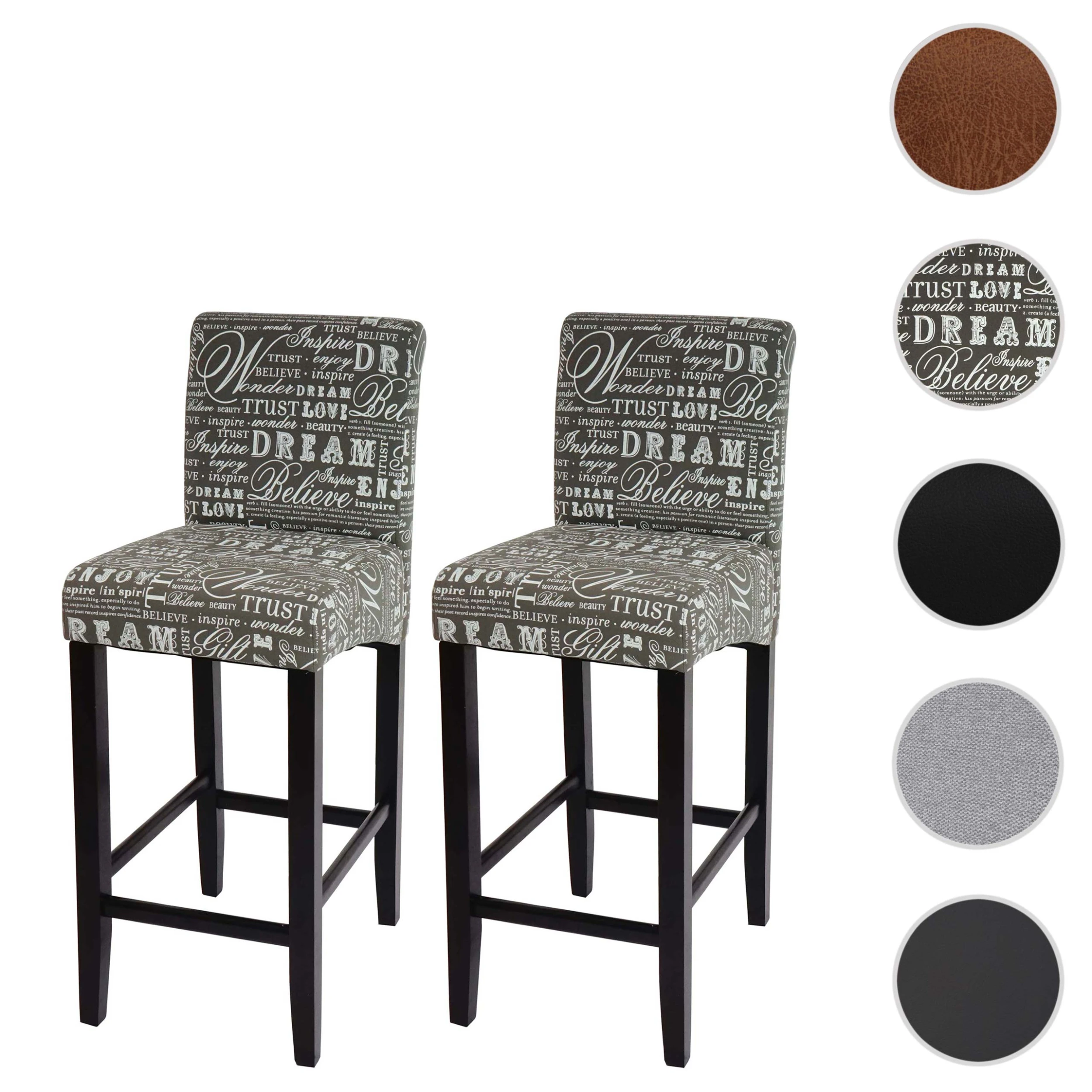 MCW 2er-Set Barhocker C33, Schriftzug, Grau, Dunkle Beine, Stoff/Textil - Image 7