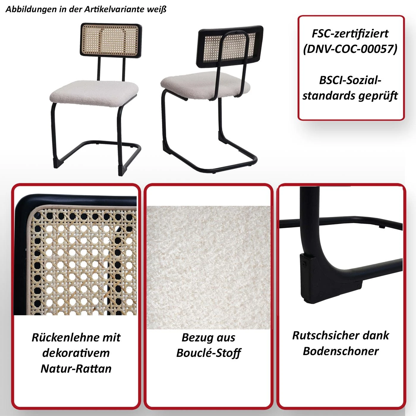 MCW 2er-Set Freischwinger-Stuhl K88, Stoff/Textil Hellgrau 4 MCW 2er-Set Freischwinger-Stuhl K88, Stoff/Textil Hellgrau – Bild 2
