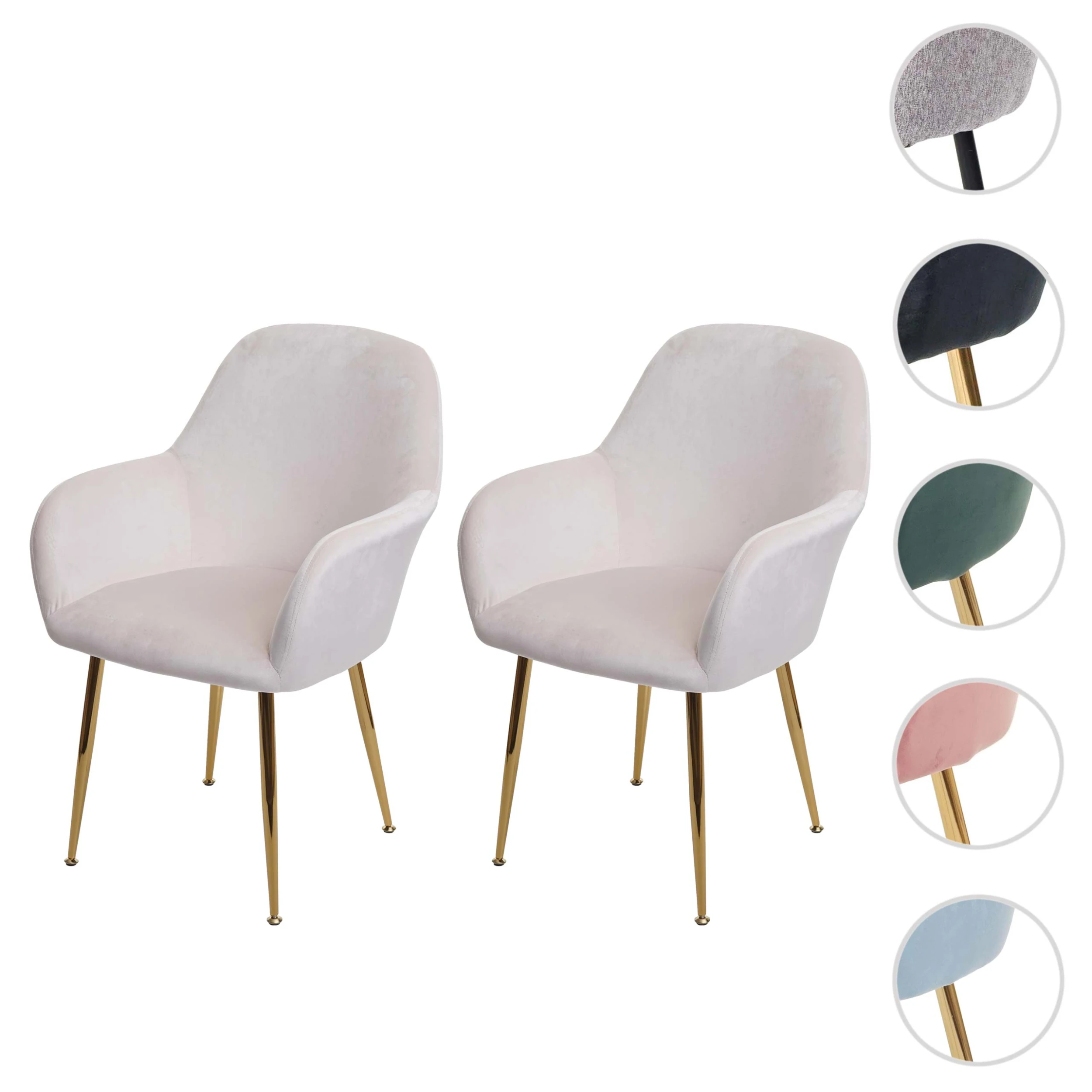 MCW 2er-Set Retro Esszimmerstuhl F18, Samt Creme-weiß, Goldene Beine - Image 7