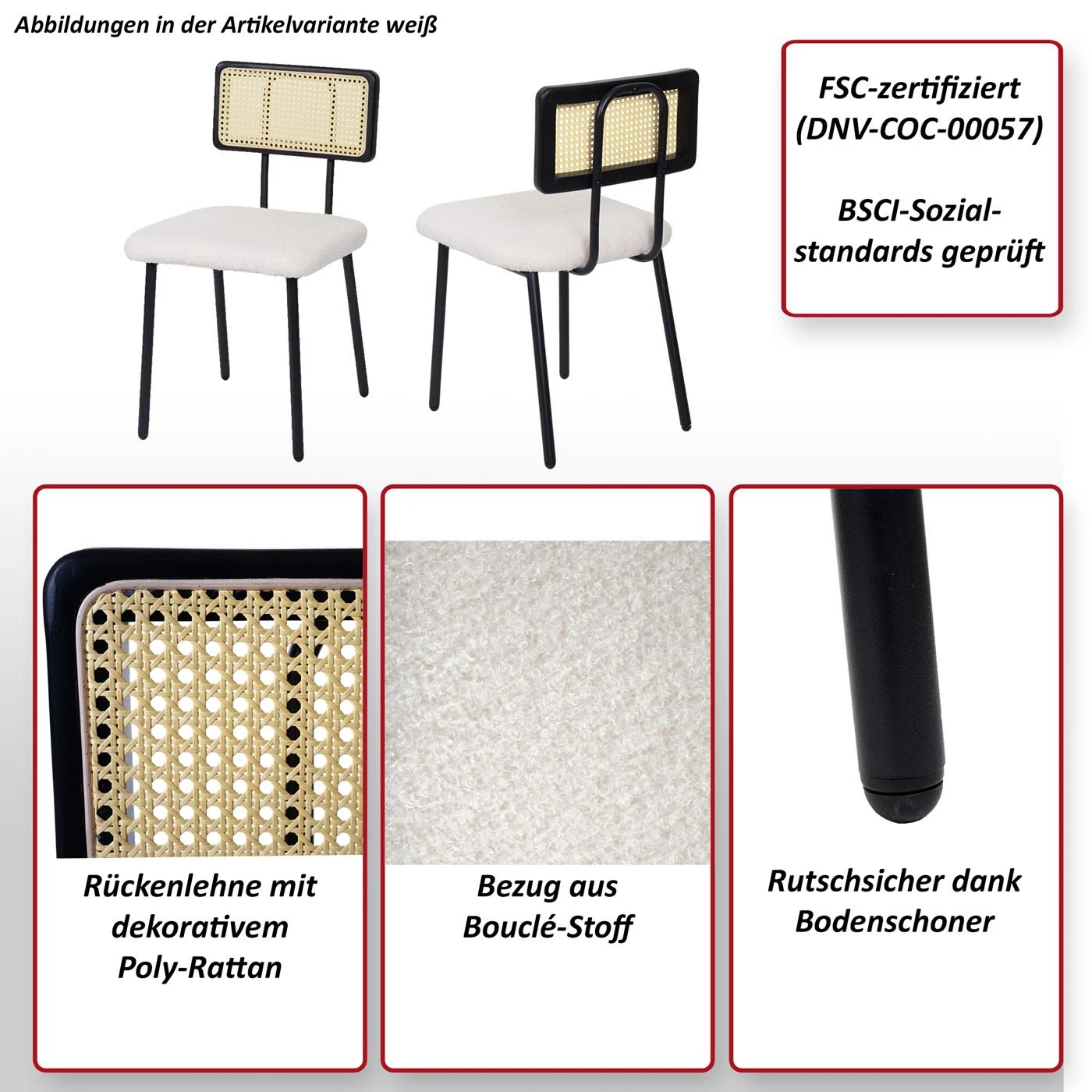 MCW 6er-Set Esszimmerstuhl K88, Stoff/Textil Weiß - Image 2