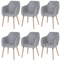MCW 6er-Set Retro Esszimmerstuhl Vaasa, Textil, Vintage Betongrau, Helle Beine