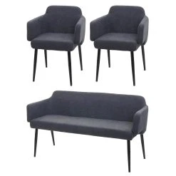 MCW Esszimmer-Set L13 2er-Set Stuhl+Sitzbank, Anthrazit