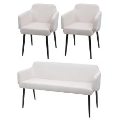 MCW Esszimmer-Set L13 2er-Set Stuhl+Sitzbank, Creme-weiß