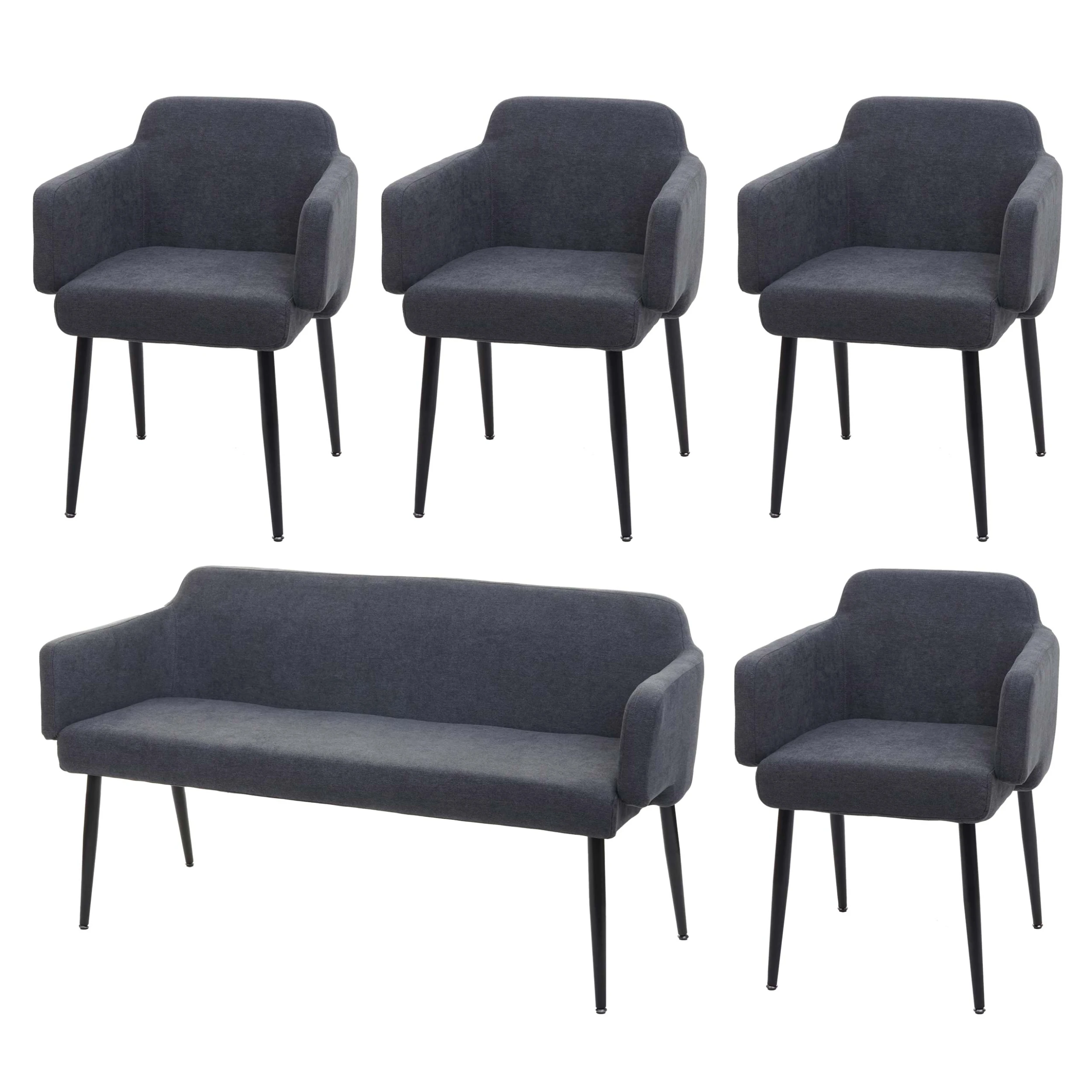 MCW Esszimmer-Set L13 4er-Set Stuhl+Sitzbank, Anthrazit