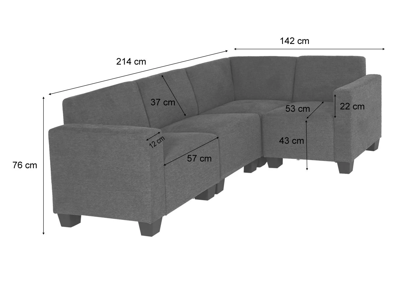 MCW Modular Couch-Garnitur Moncalieri 4-1, Grau - Image 5