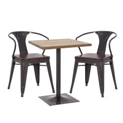 MCW Set Bistrotisch Und 2er Set Esszimmerstuhl H10d, Schwarz-braun, Tisch Hellbraun