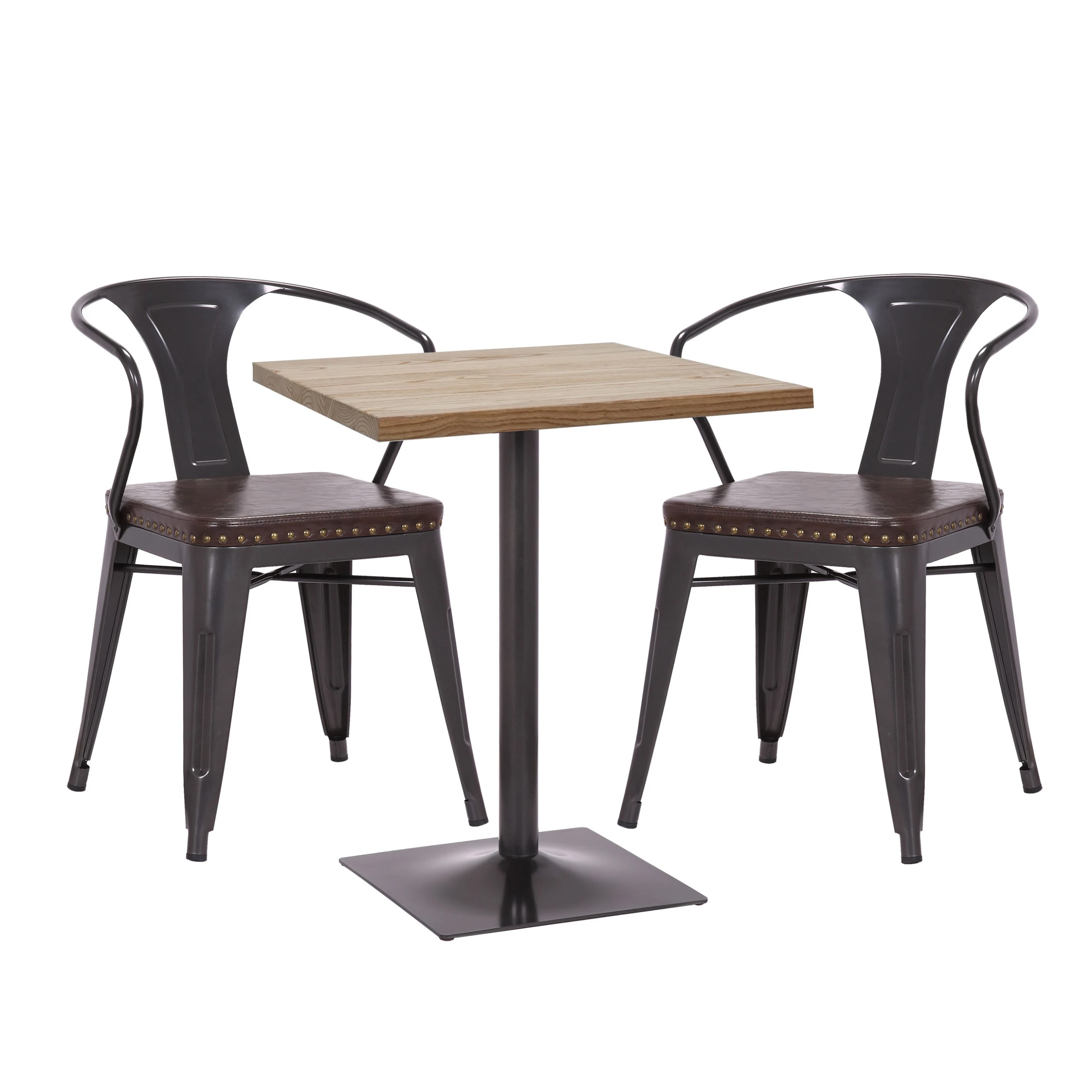 MCW Set Bistrotisch Und 2er Set Esszimmerstuhl H10d, Schwarz-braun, Tisch Hellbraun