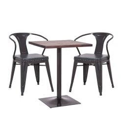 MCW Set Bistrotisch Und 2er Set Esszimmerstuhl H10d, Schwarz-grau, Tisch Dunkelbraun