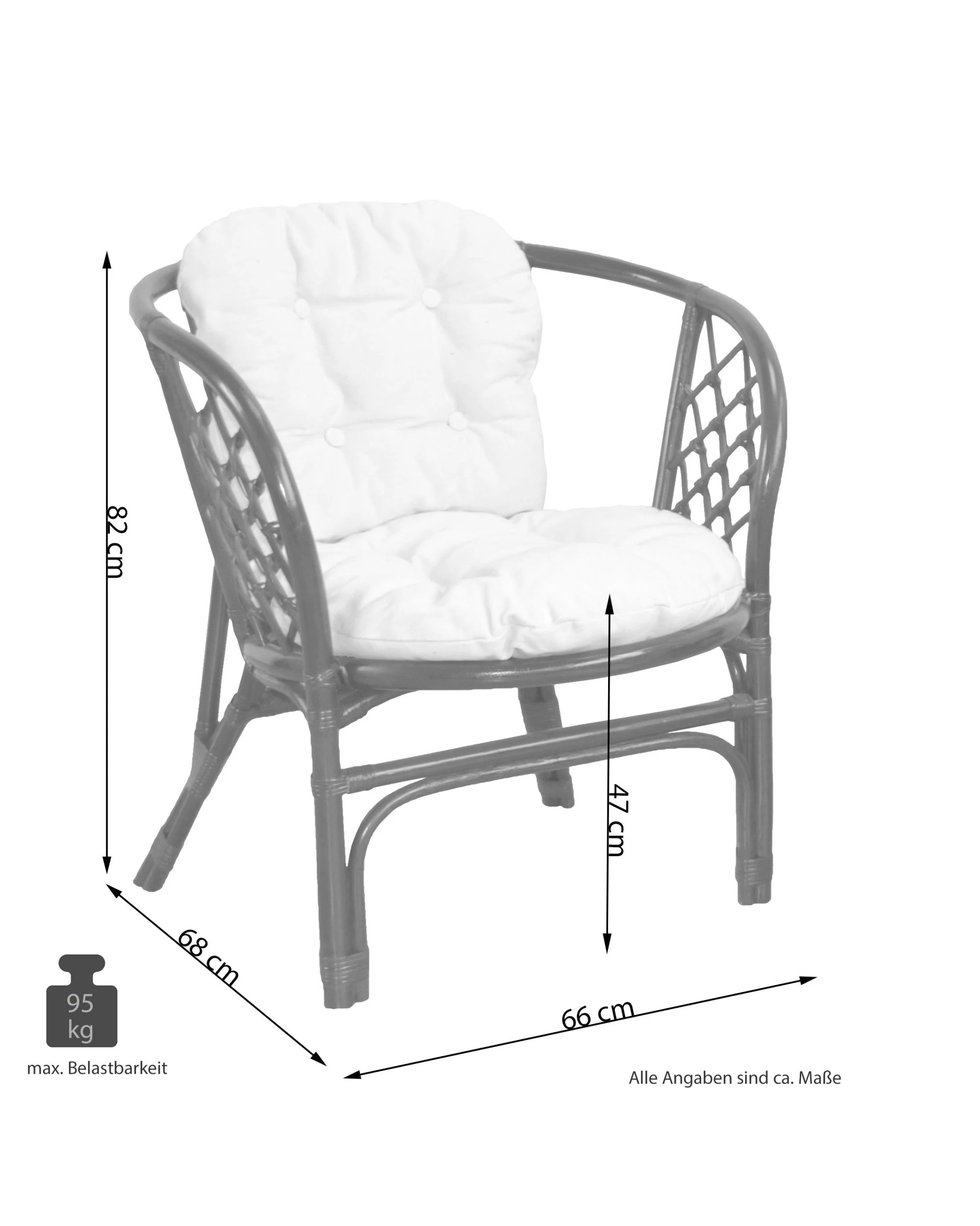 Möbel-direkt 2er-Set Rattansessel Mit Kissen Sonja In Weiß - Image 2