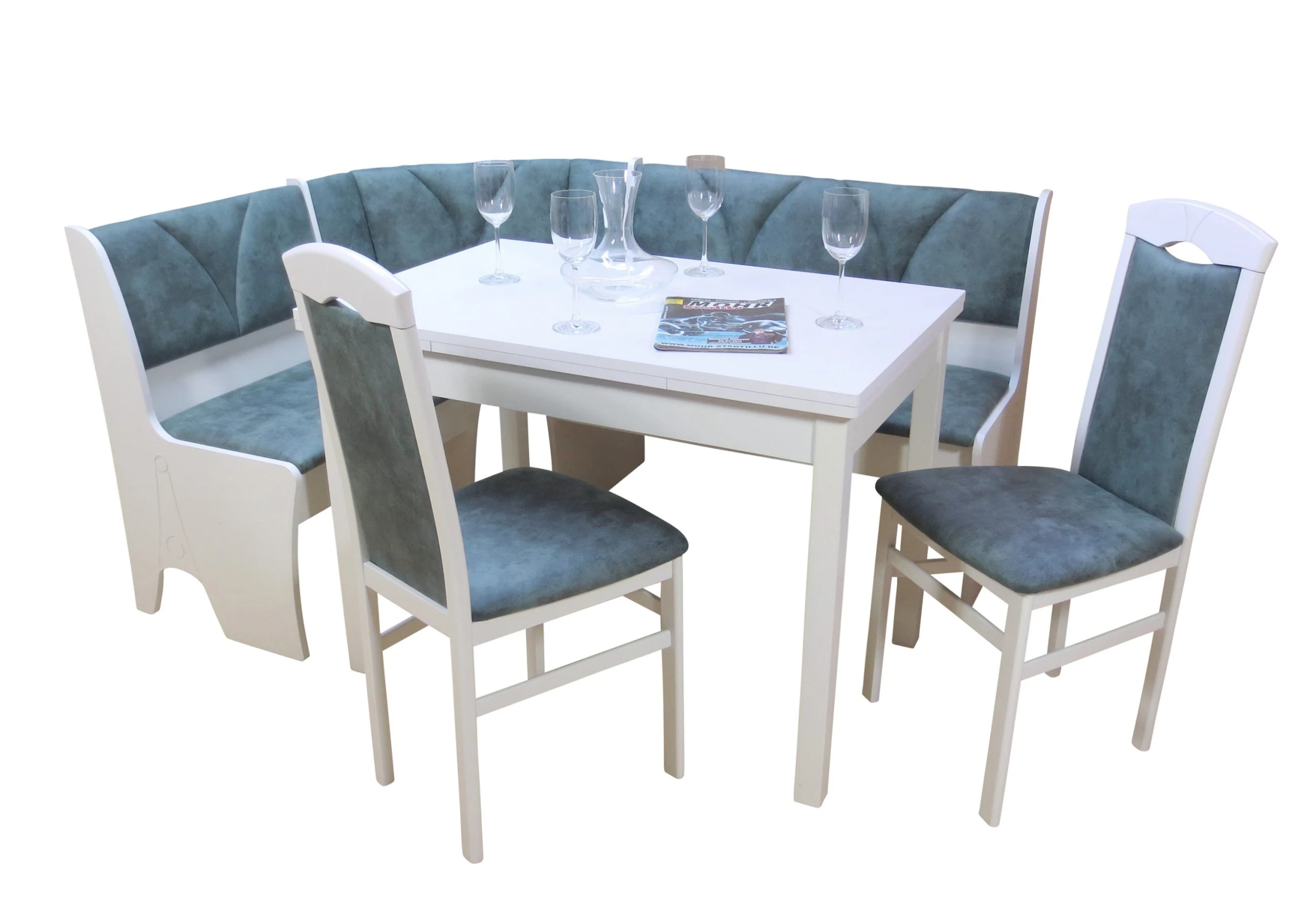 Möbel-direkt Eckbankgruppe 4tlg. Silvia In Weiss,Buche Natur, Nuss Dunkel