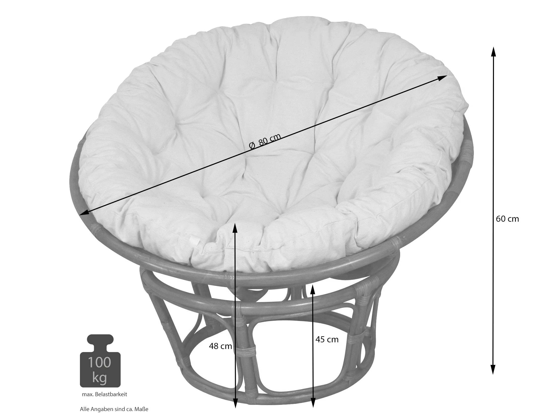 Möbel-direkt Papasansessel, Durchmesser 80 Cm Sessel Mit Kissen In Beige - Image 2