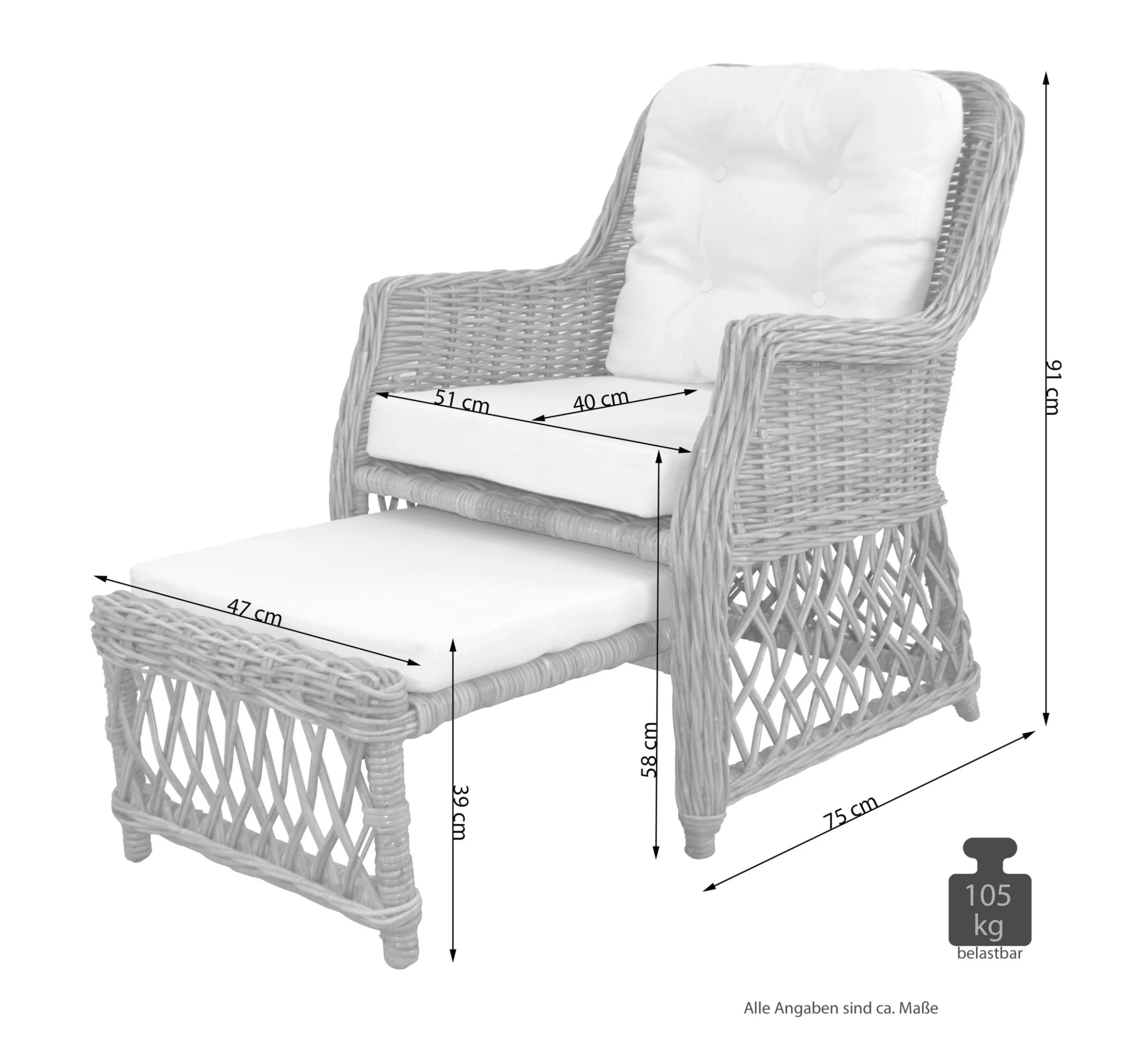 Möbel-direkt Rattansessel Mit Kissen Donald In Braun - Image 4