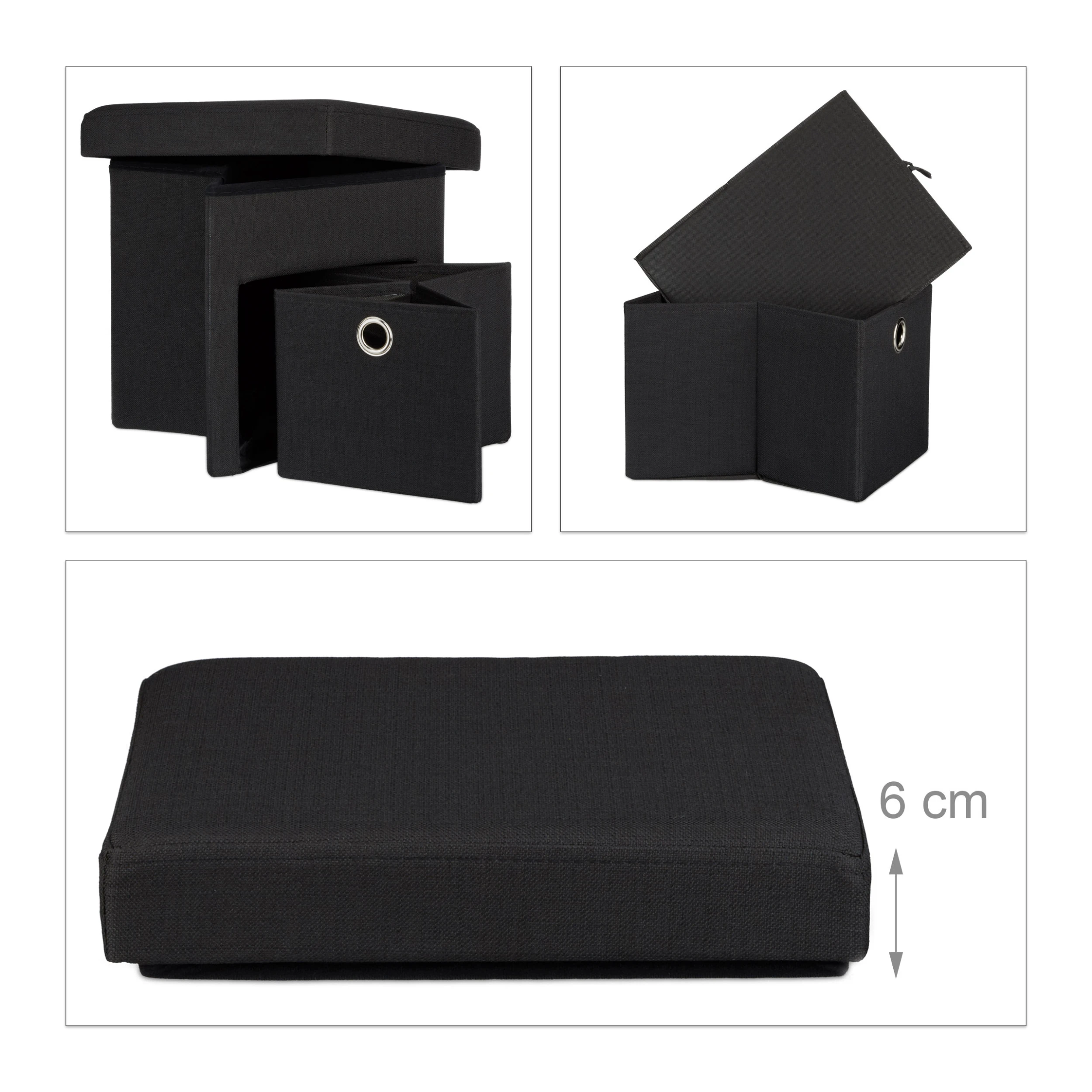 Relaxdays Faltbarer Sitzhocker In Schwarz - (B)38 X (H)38 X (T)38 Cm - Image 3