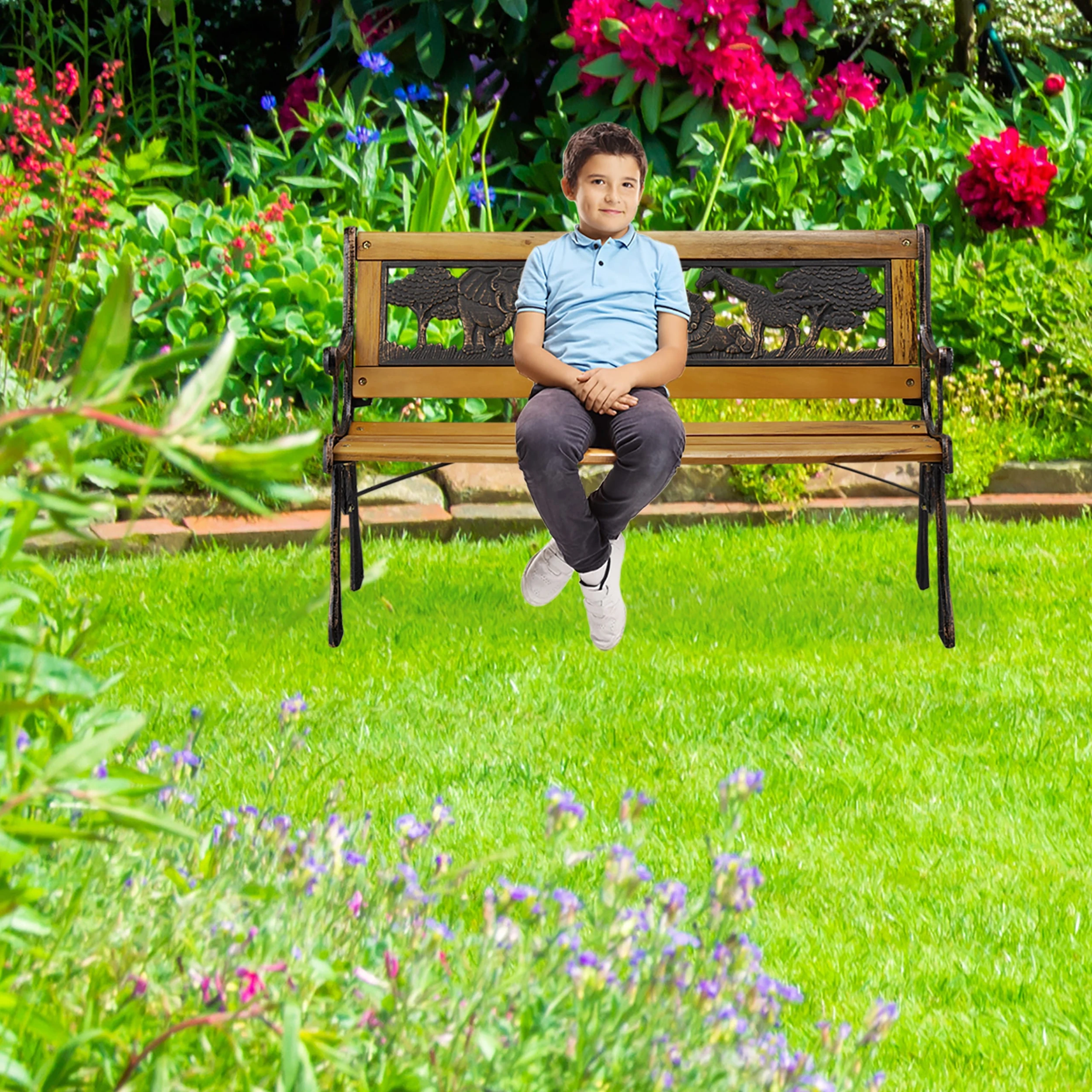 Relaxdays Gartenbank Kinder In Natur - (B)83 X (H)120 X (T)37 Cm - Image 2