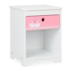 Relaxdays Kinder-Nachttisch "Schwan" In Weiß/ Rosa - (B)32 X (H)41 X (T)31 Cm