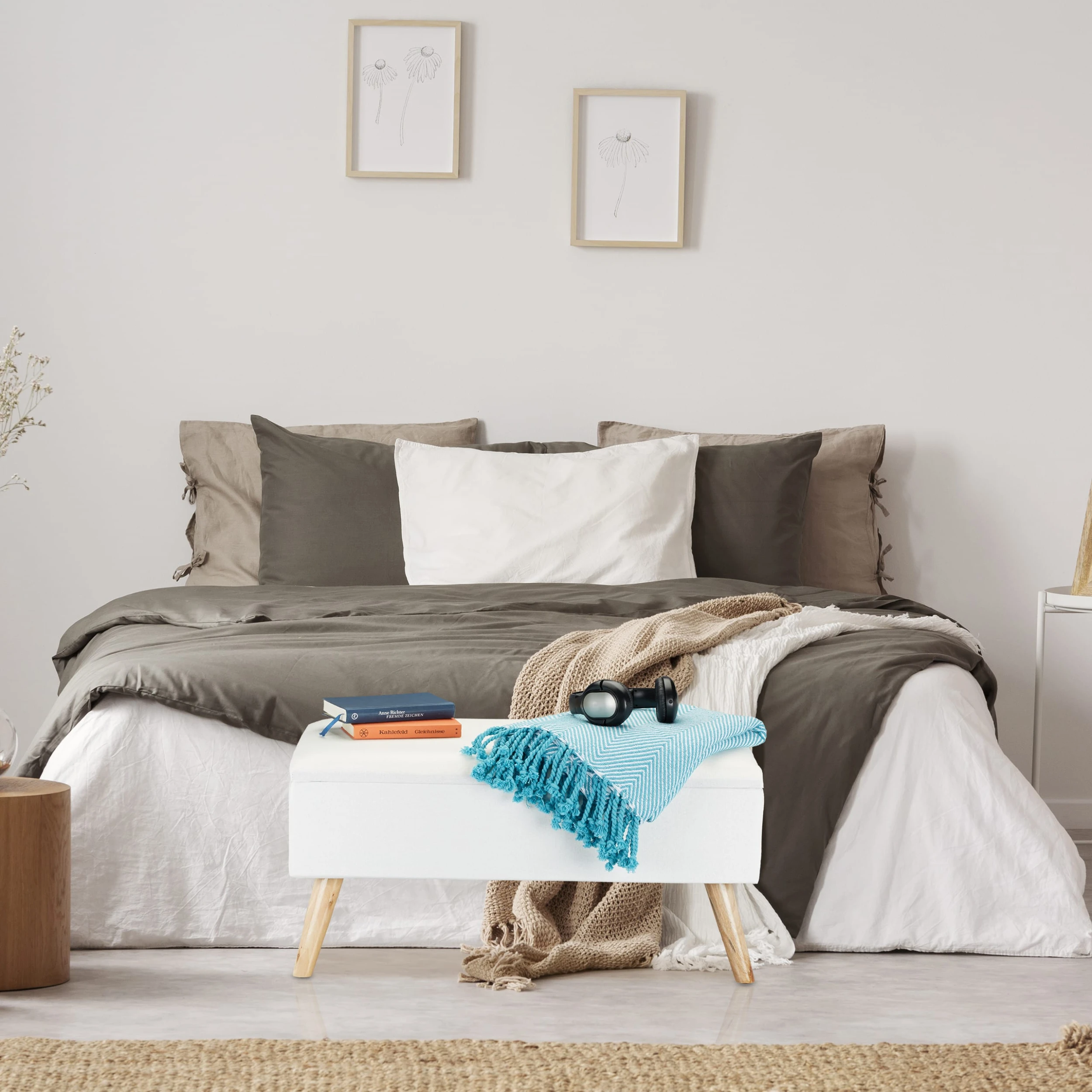 Relaxdays Sitzbank In Beige - (B)79,5x (H)39,5 X (T)39,5 Cm - Image 3