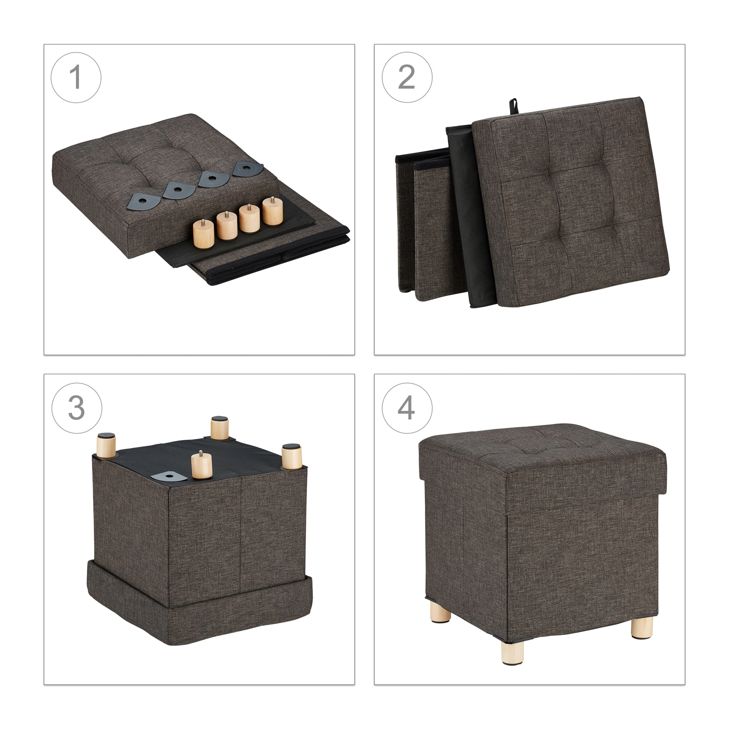 Relaxdays Sitzhocker In Braun - (B)38x (H)39 X (T)38 Cm - Image 6