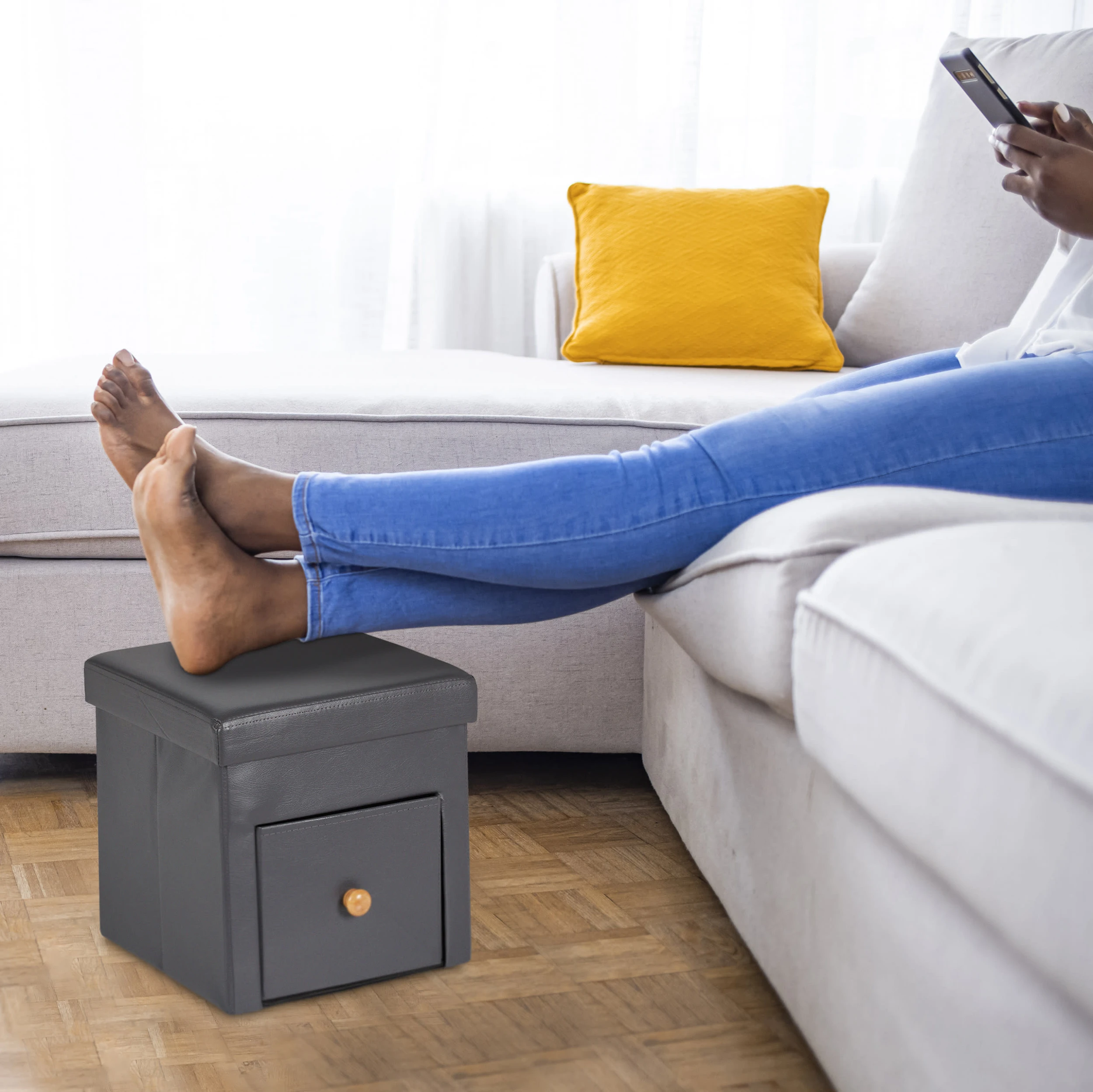 Relaxdays Sitzhocker In Grau - (B)37 X (H)38 X (T)38 Cm - Image 3