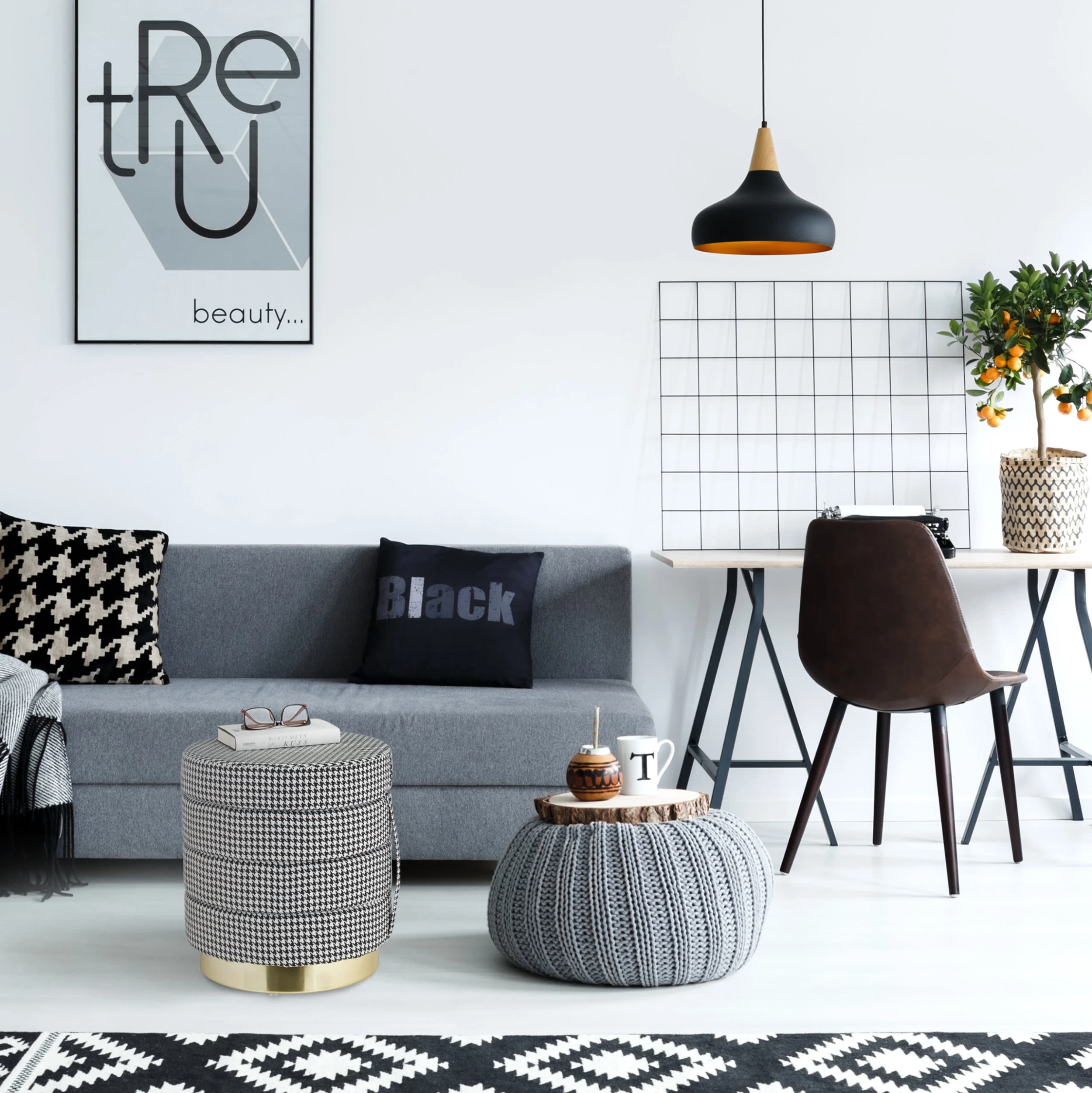 Relaxdays Sitzhocker In Schwarz/ Weiß - (H)42,5 X Ø 38,5 Cm - Image 2