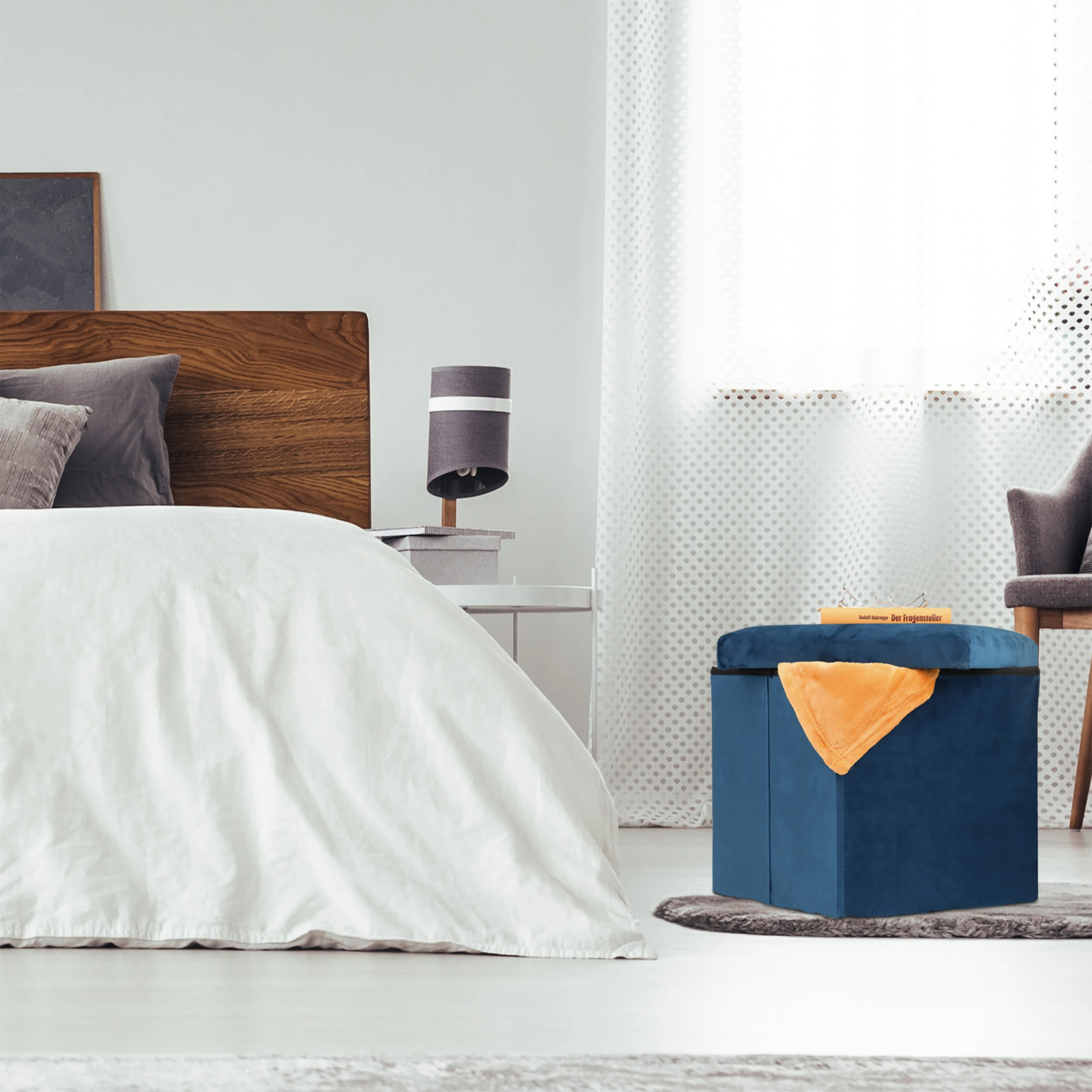 Relaxdays Sitzhocker Mit Stauraum In Blau - (B)38 X (H)38 X (T)38cm - Image 5