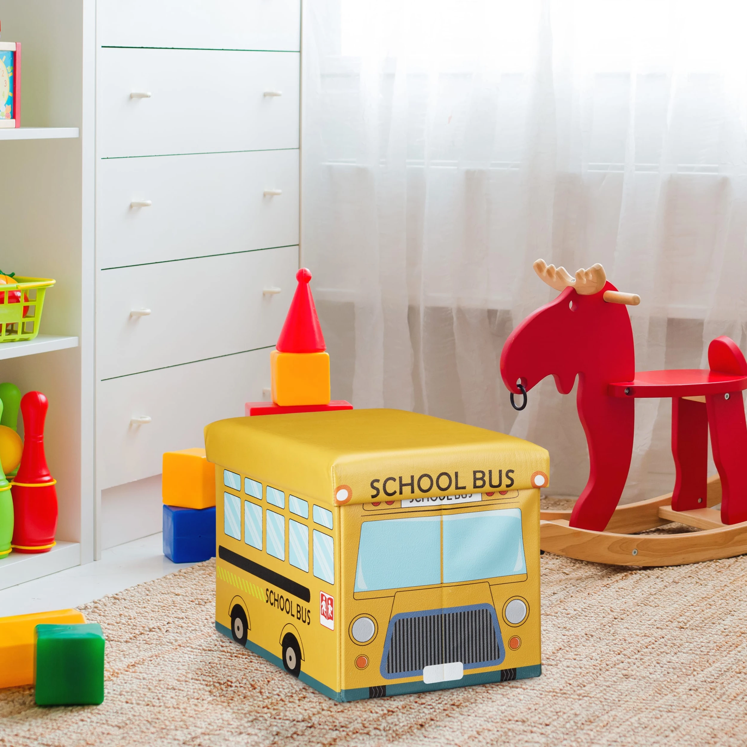 Relaxdays Spielzeugkiste Schulbus In Gelb - (B)48 X (H)32 X (T)32 Cm - Image 2
