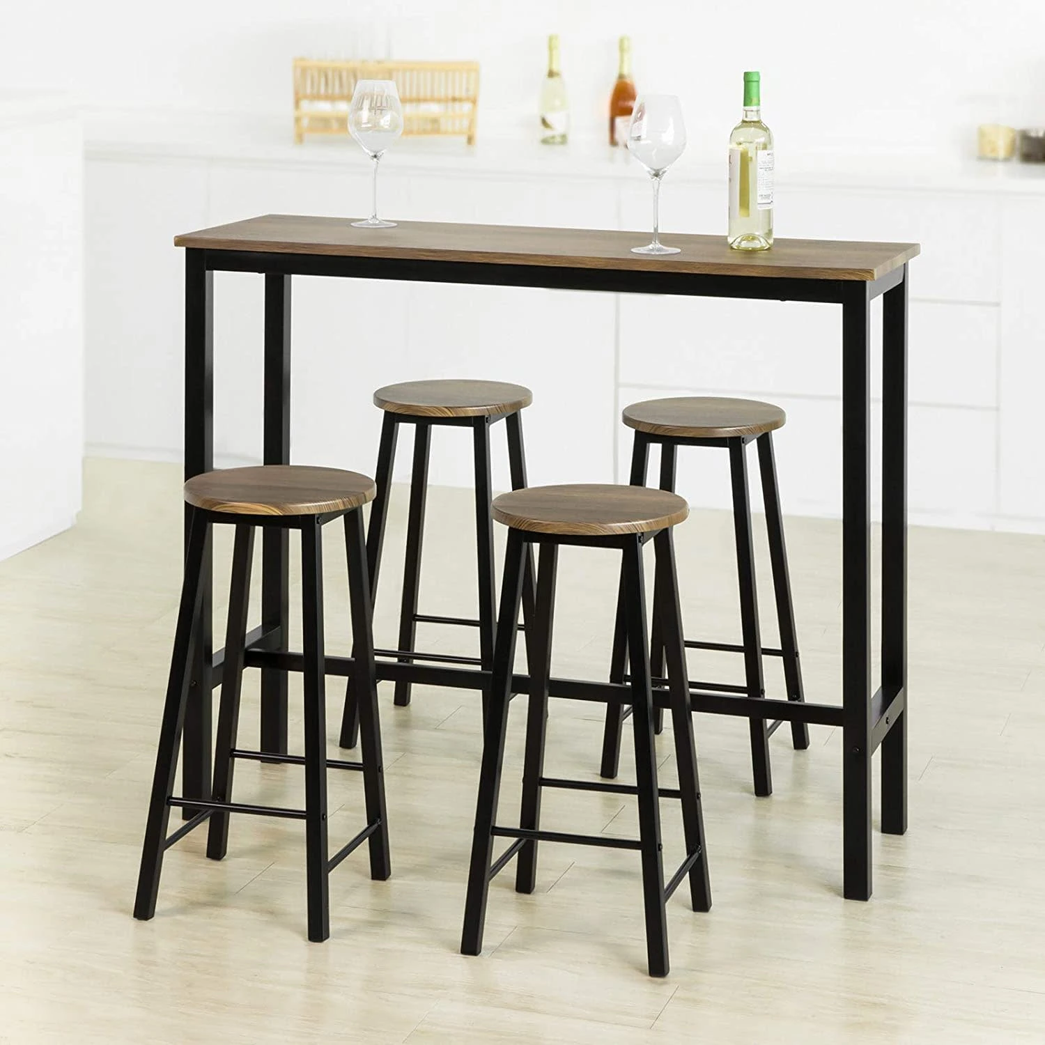 SoBuy Bartisch In Braun Und Schwarz - Tisch(B)120 X (H)100 X (T)40cm/Hocker(B)31 X (H)65 X (T)31cm - Image 3