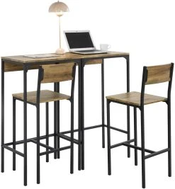 SoBuy Bartisch In Braun Und Schwarz - Tisch(B)40 X (H)101 X (T)60cm/Stuhl(B)39 X (H)97 X (T)47cm