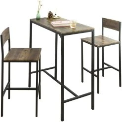 SoBuy Bartisch In Braun Und Schwarz - Tisch(B)89 X (H)100 X (T)45cm/Stuhl(B)38 X (H)95 X (T)40cm