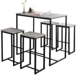 SoBuy Bartisch In Hellgrau Und Schwarz - Tisch(B)100 X (H)96 X (T)60cm/Hocker(B)40 X (H)67 X (T)30cm