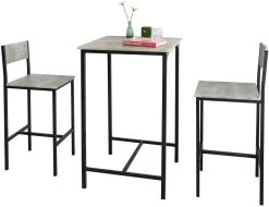 SoBuy Bartisch In Hellgrau Und Schwarz - Tisch(B)60 X (H)97 X (T)60cm/Hocker(B)39 X (H)96 X (T)41cm