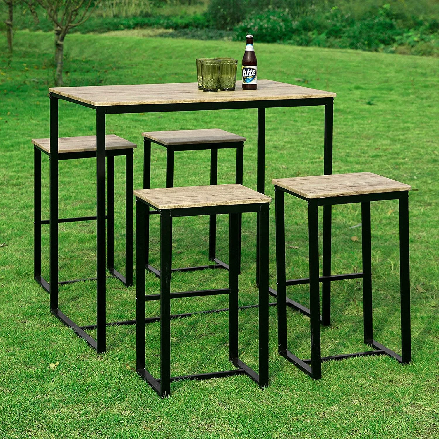 SoBuy Bartisch In Natur Und Schwarz - Tisch(B)100 X (H)96 X (T)60cm/Hocker(B)40 X (H)67 X (T)30cm 4 SoBuy Bartisch In Natur Und Schwarz - Tisch(B)100 X (H)96 X (T)60cm/Hocker(B)40 X (H)67 X (T)30cm – Bild 2