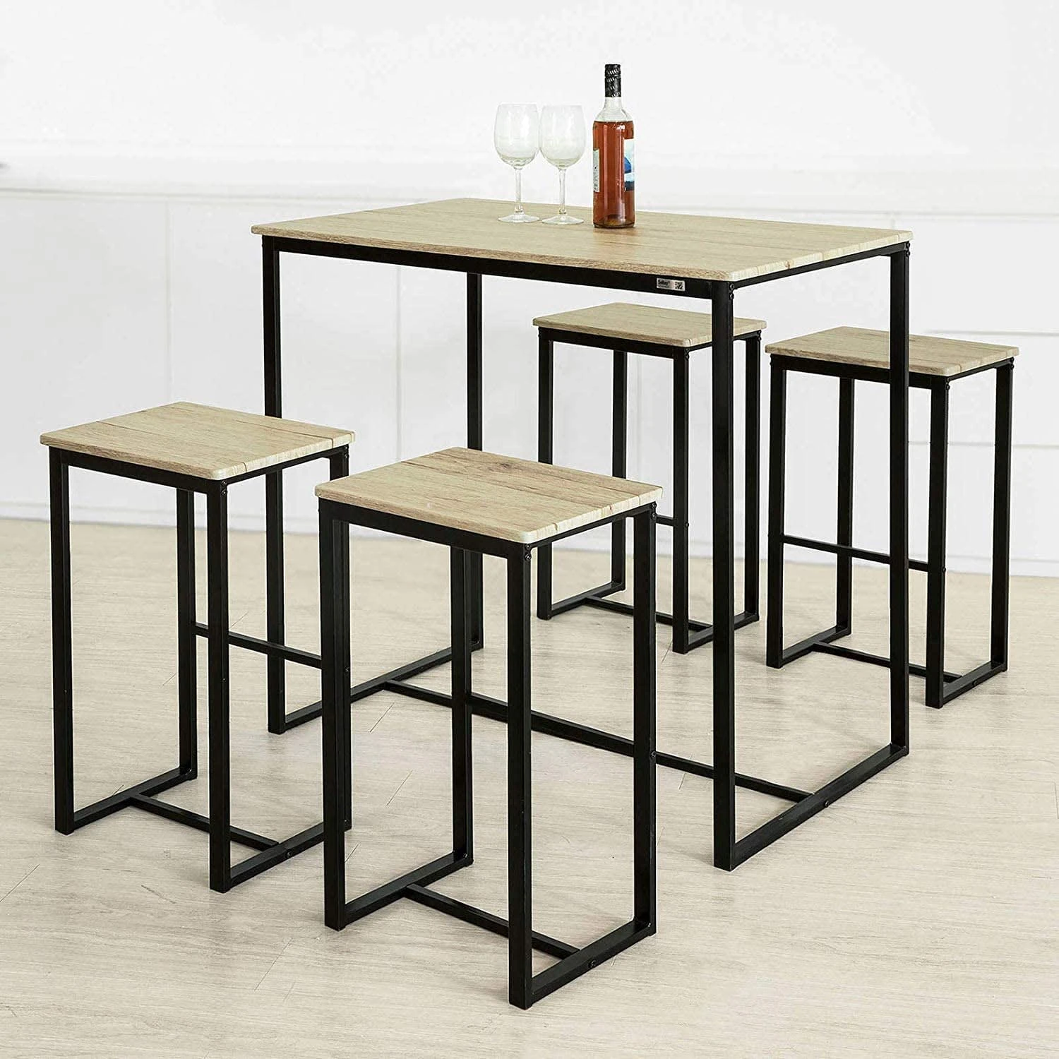 SoBuy Bartisch In Natur Und Schwarz - Tisch(B)100 X (H)96 X (T)60cm/Hocker(B)40 X (H)67 X (T)30cm 5 SoBuy Bartisch In Natur Und Schwarz - Tisch(B)100 X (H)96 X (T)60cm/Hocker(B)40 X (H)67 X (T)30cm – Bild 3