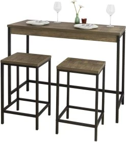 SoBuy Bartisch In Natur Und Schwarz - Tisch(B)121 X (H)97 X (T)46cm/Hocker(B)38 X (H)66 X (T)32cm
