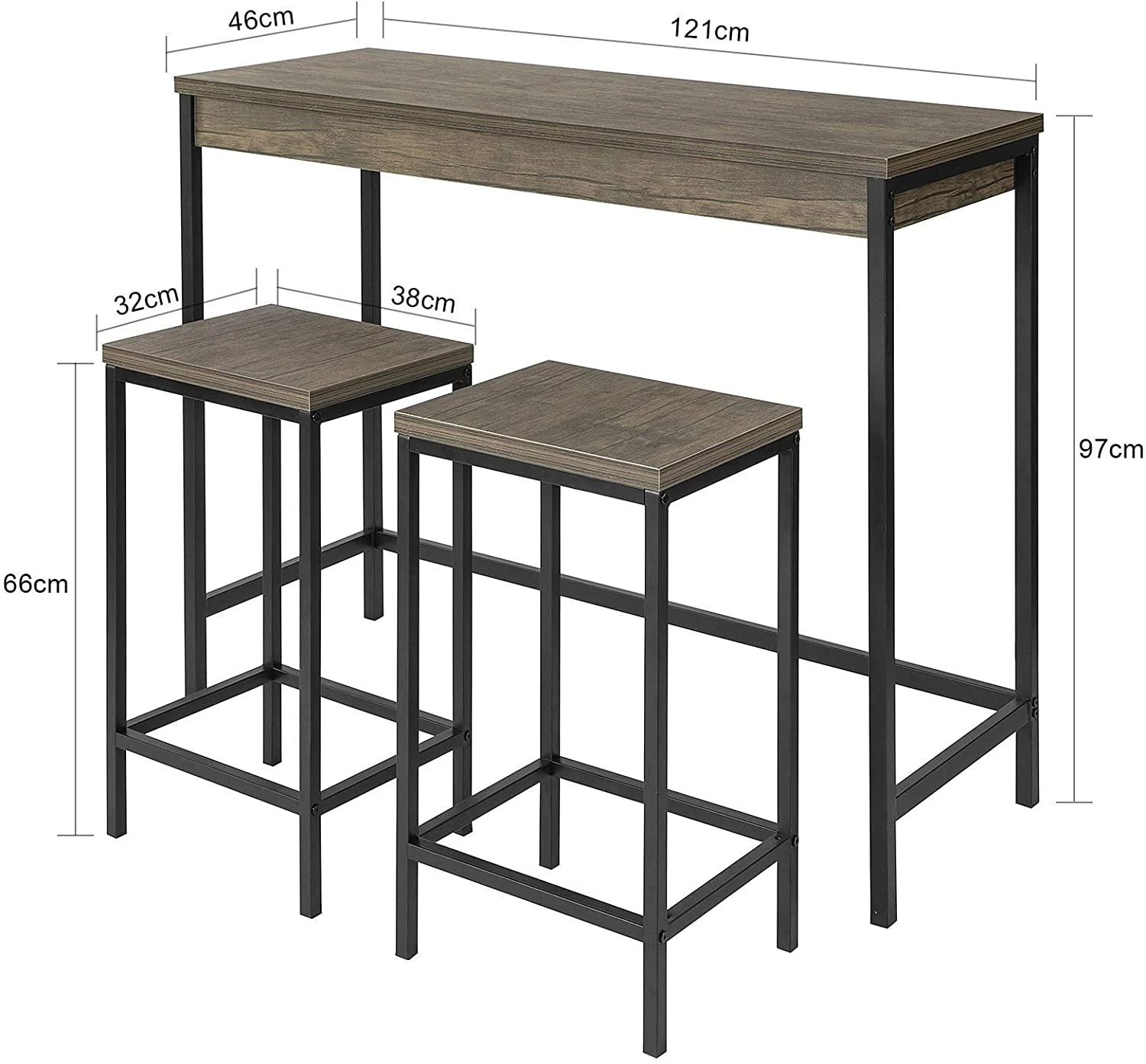 SoBuy Bartisch In Natur Und Schwarz - Tisch(B)121 X (H)97 X (T)46cm/Hocker(B)38 X (H)66 X (T)32cm - Image 4