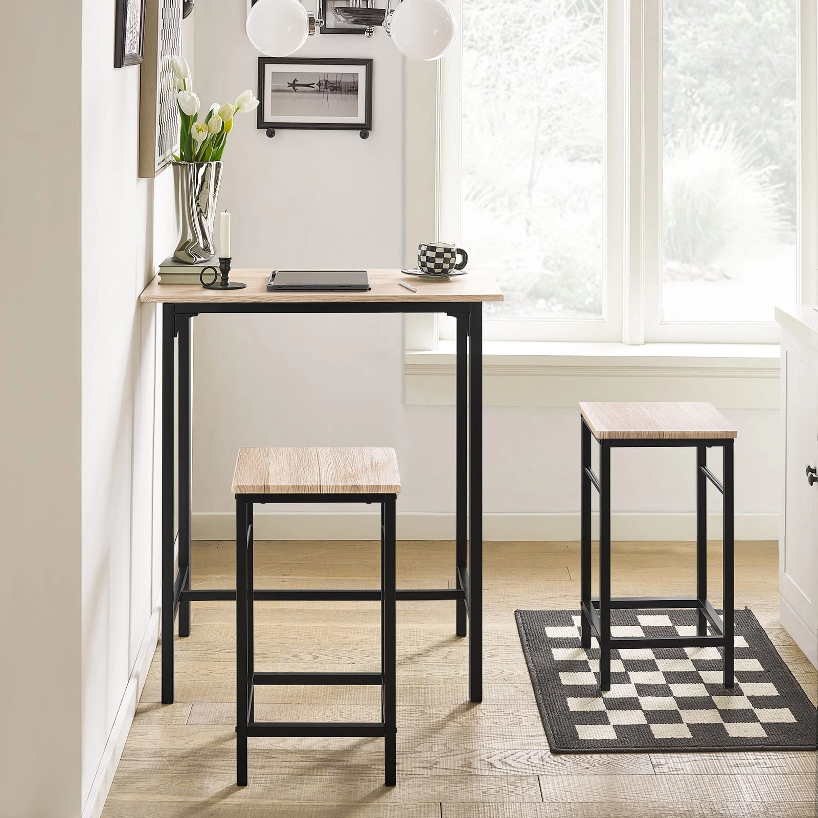 SoBuy Bartisch In Natur Und Schwarz - Tisch(B)80 X (H)87 X (T)50cm/Stuhl(B)32 X (H)57 X (T)32cm - Image 4