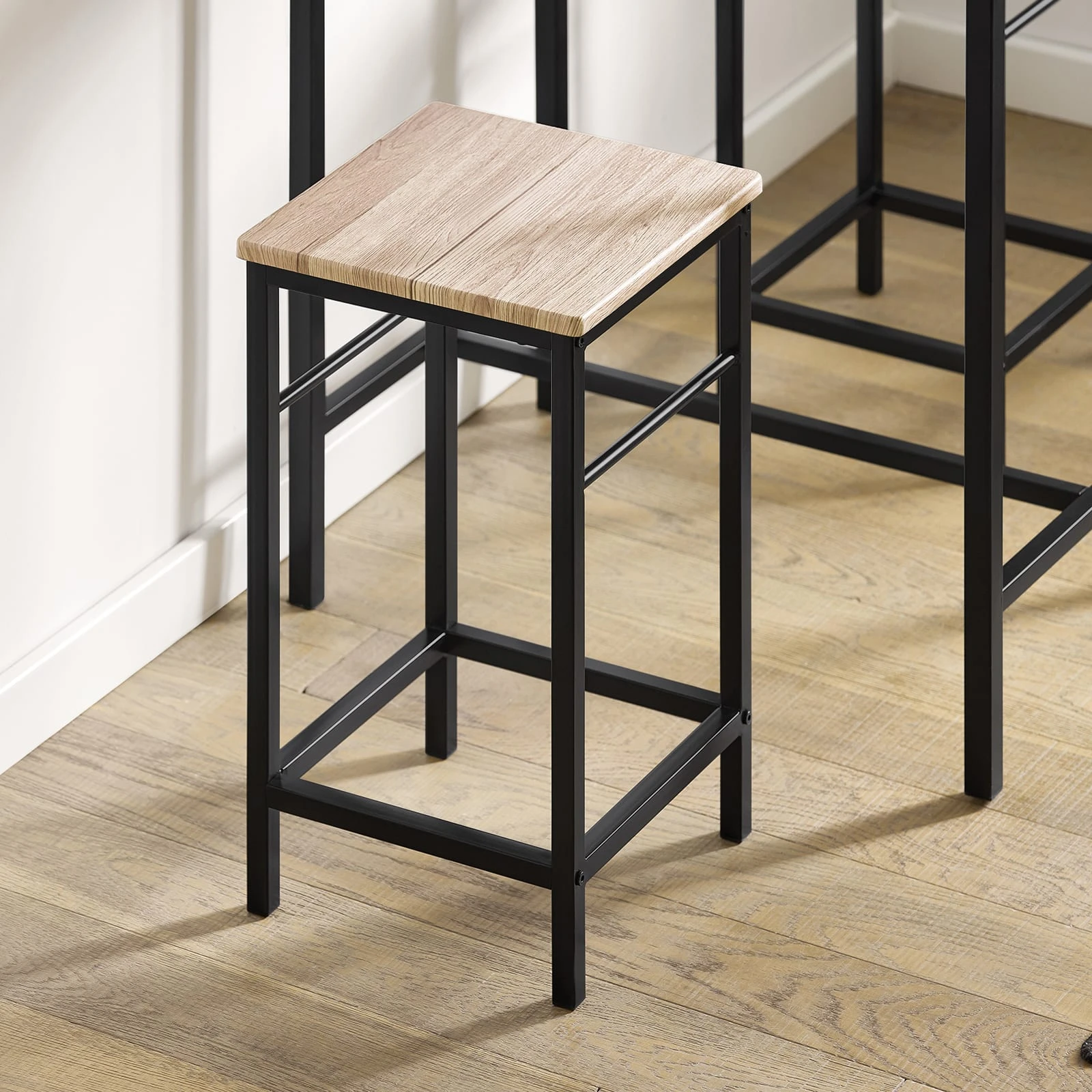 SoBuy Bartisch In Natur Und Schwarz - Tisch(B)80 X (H)87 X (T)50cm/Stuhl(B)32 X (H)57 X (T)32cm - Image 7