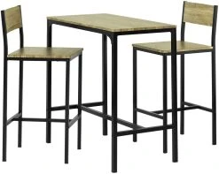 SoBuy Bartisch In Natur Und Schwarz - Tisch(B)89 X (H)87 X (T)45cm/Stuhl(B)38 X (H)95 X (T)40cm