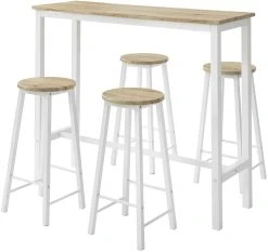 SoBuy Bartisch In Weiß Und Natur - Tisch(B)120 X (H)100 X (T)40cm/Hocker(B)31 X (H)65 X (T)31cm