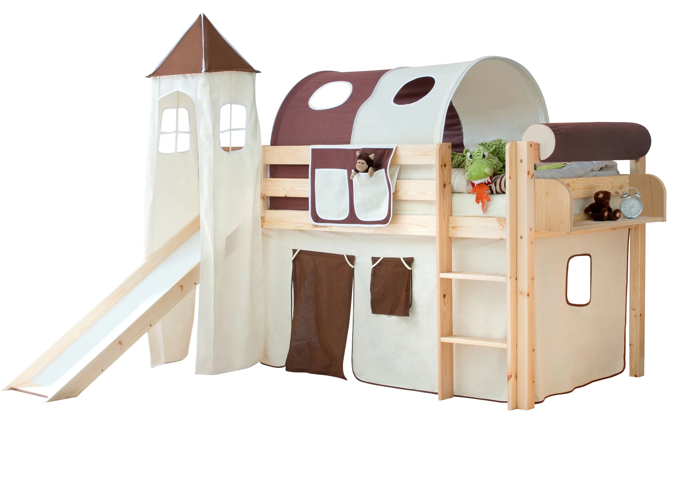 Ticaa Rutschbett Mit Turm Kasper In Beige-Braun