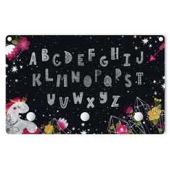 WallArt Kindergarderobe Holz - Alphabet Mit Einhorn Und Kristallen In Schwarz