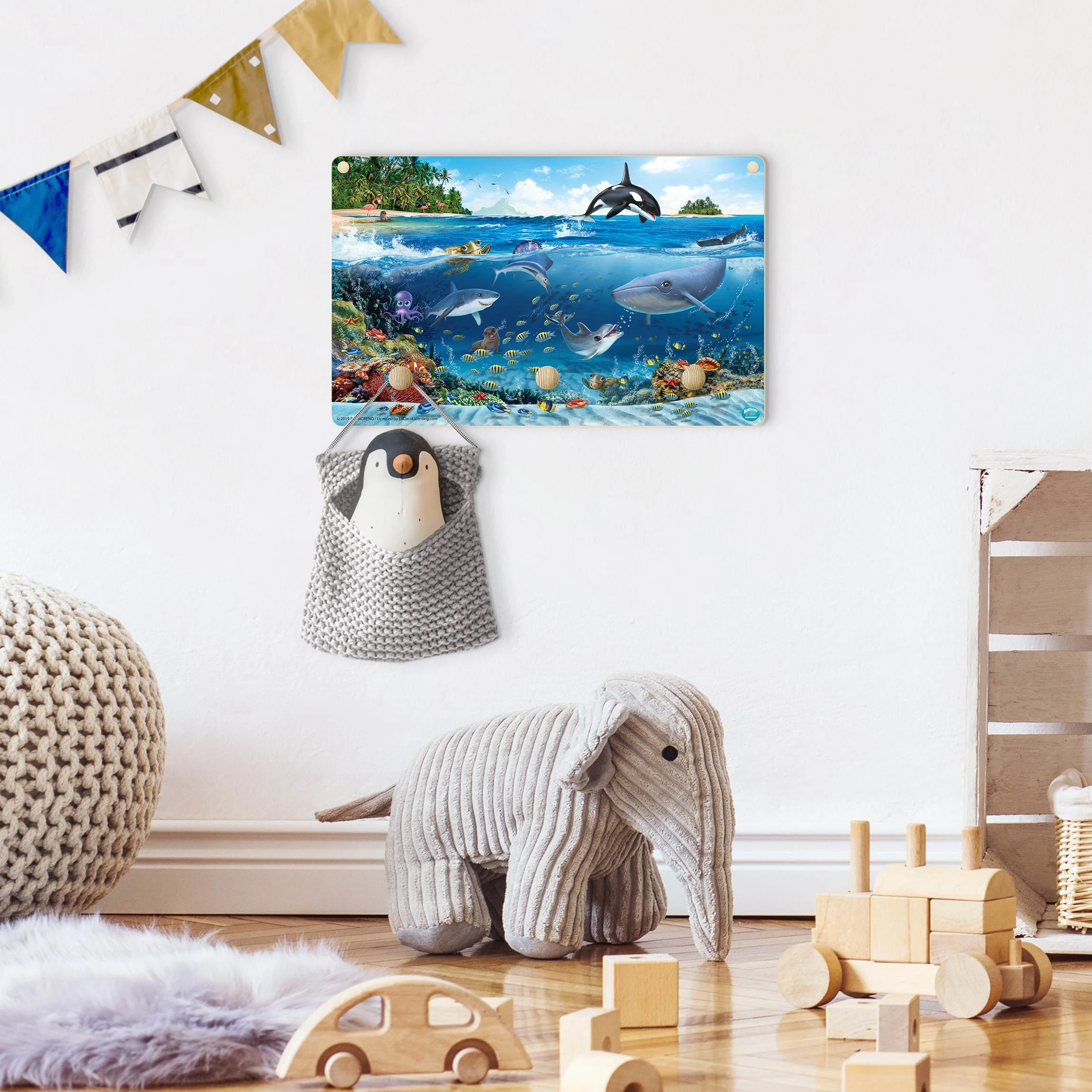 WallArt Kindergarderobe Holz - Animal Club Int. - Unterwassertiere In Blau - Image 3