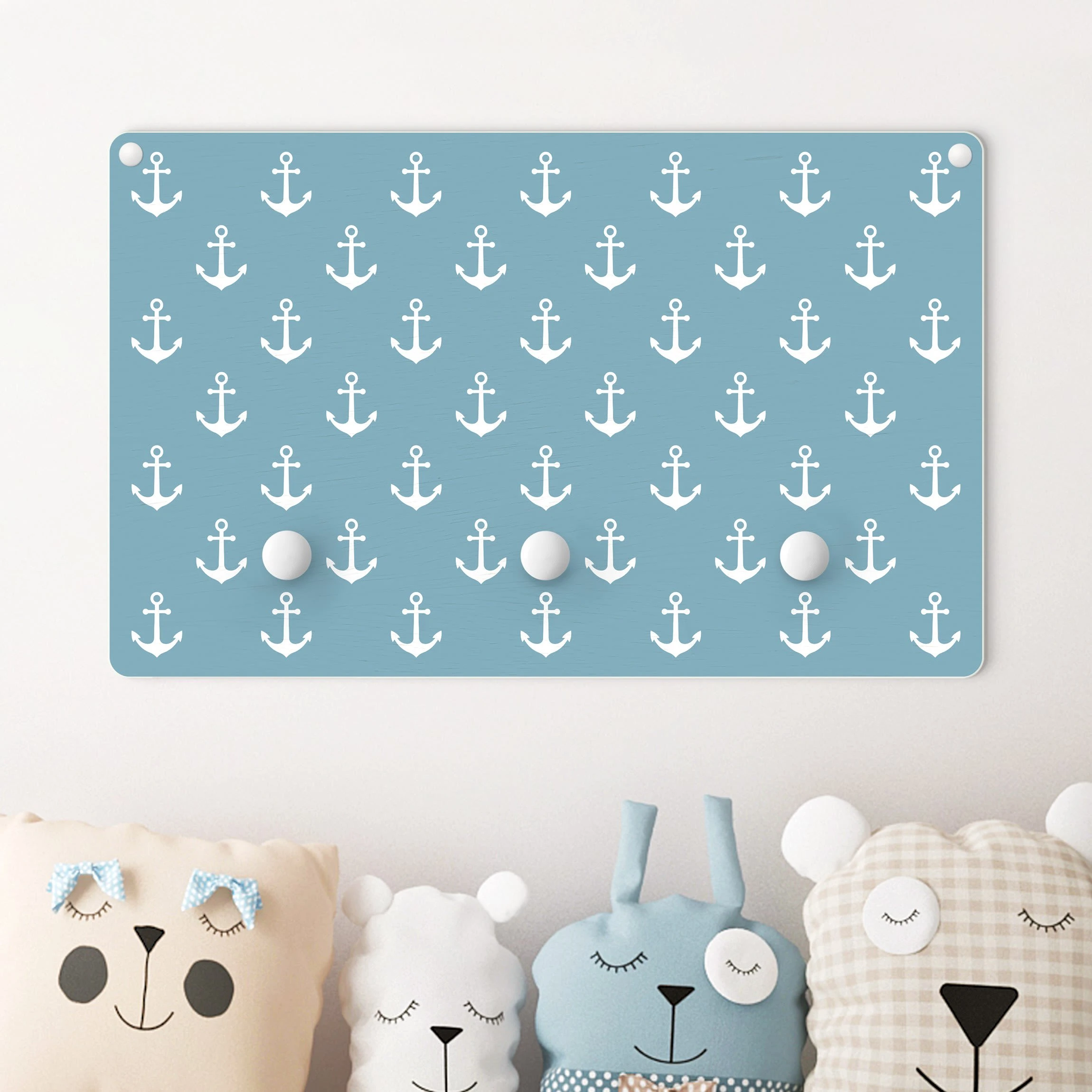 WallArt Kindergarderobe Holz - Anker Graublau Weiß In Blau – Bild 2